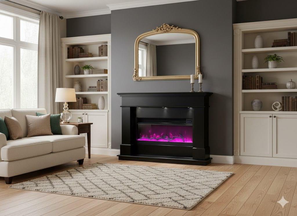 Black Fireplace with 7 Color Changing LED Bluetooth Speaker USB Charge