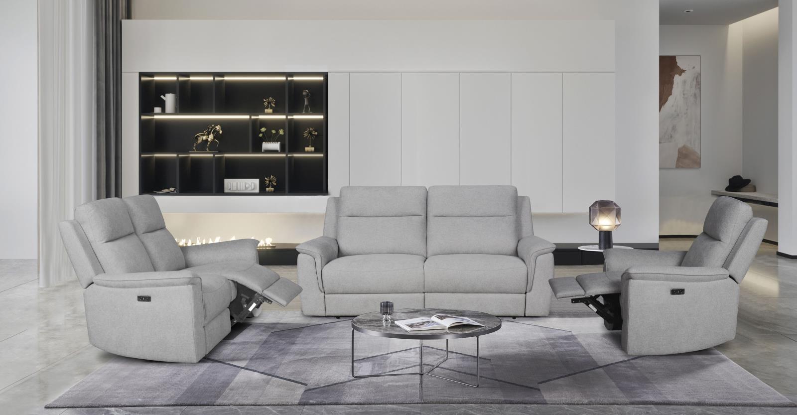 Fabric Light Gray Power Sofa Loveseat Set