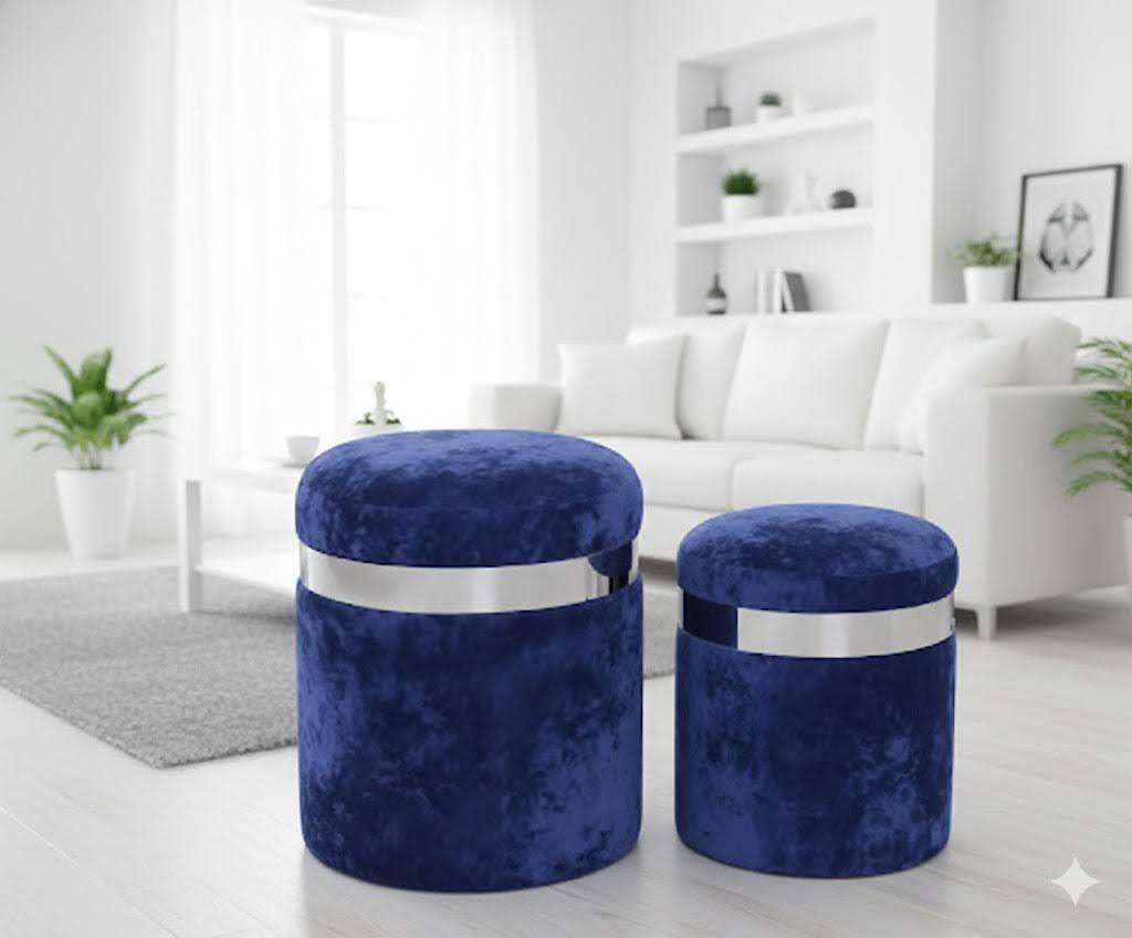 Blue Set Velvet Ottoman Stools