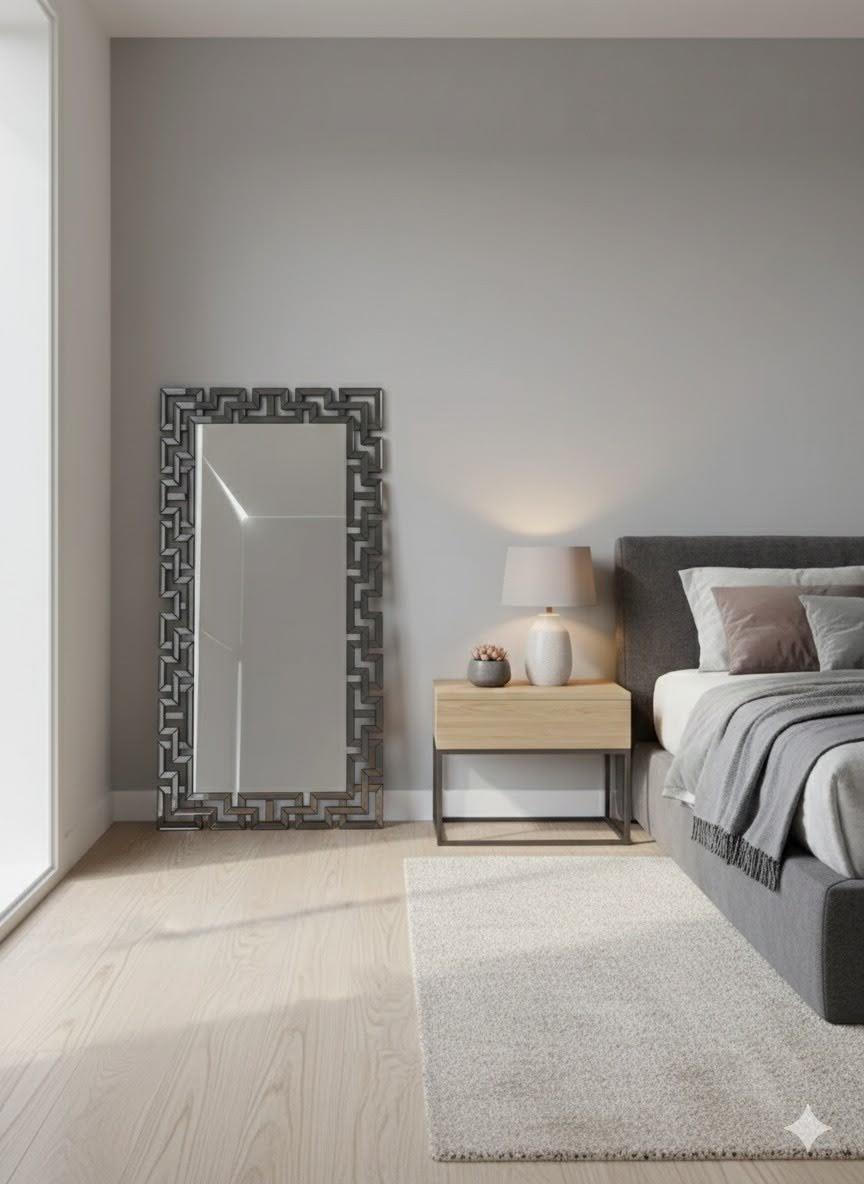 Abstract Floor Mirror in Gray