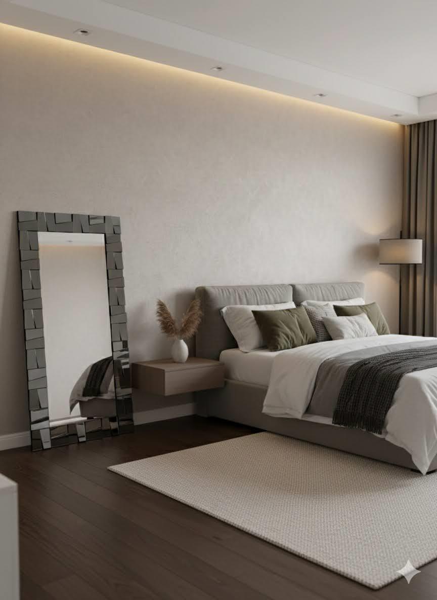 Decorative Floor Mirror in Gray