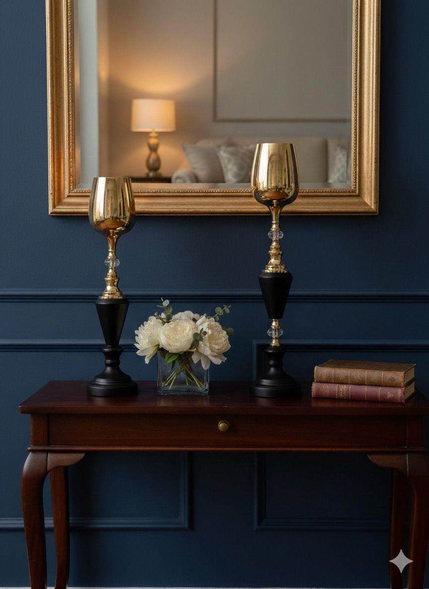 Gold & Black Tall Metallic Candle Holder