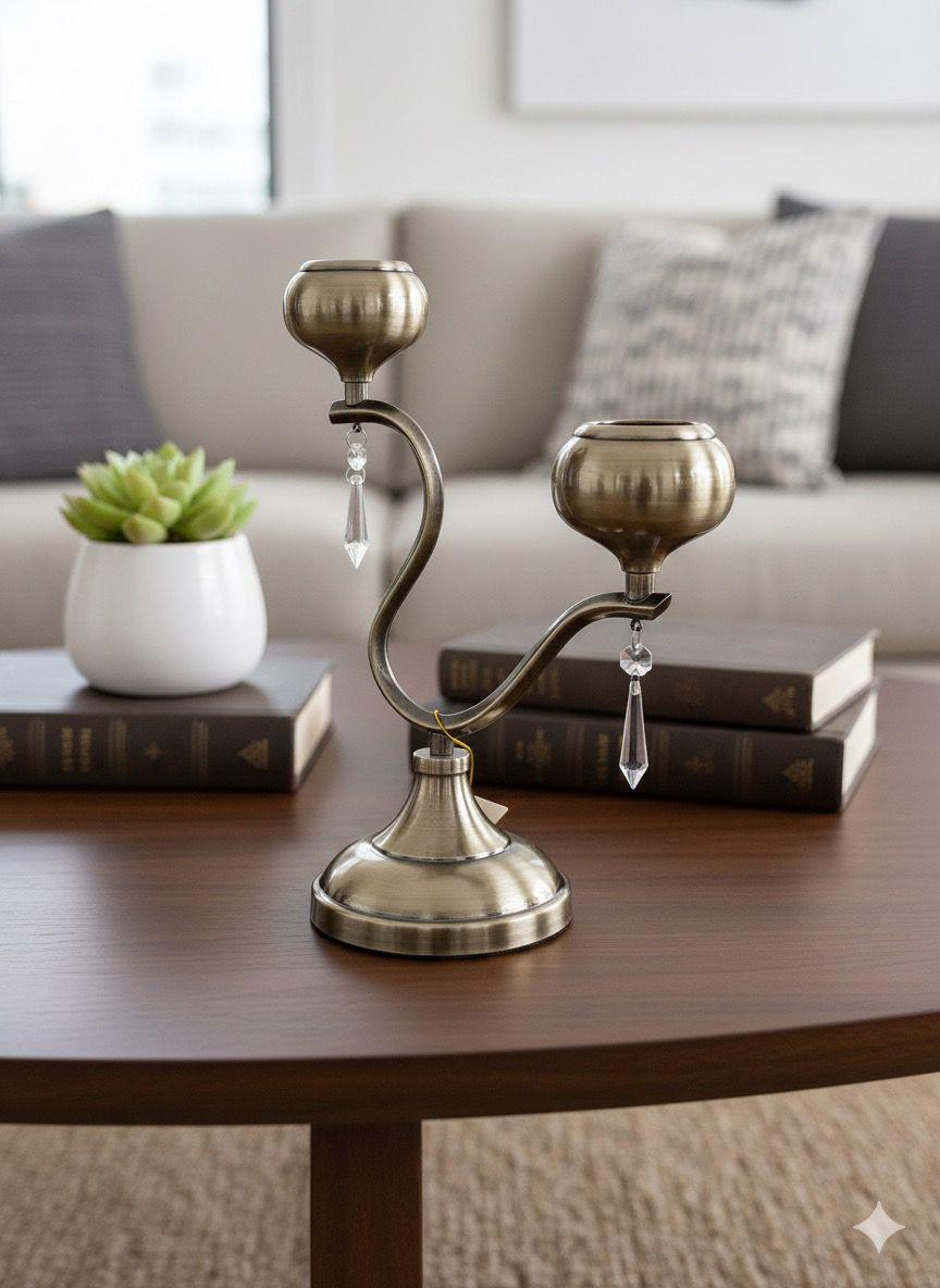 Gold 2-Arm Candle Holder