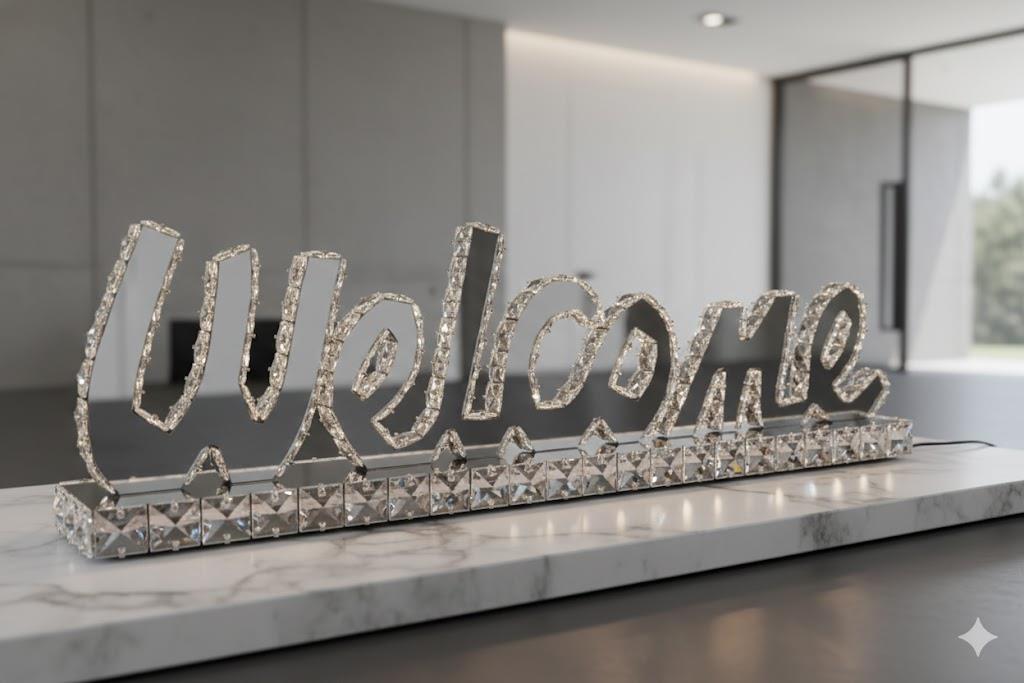 "Welcome" Table Lamp 3 Color Changing Light