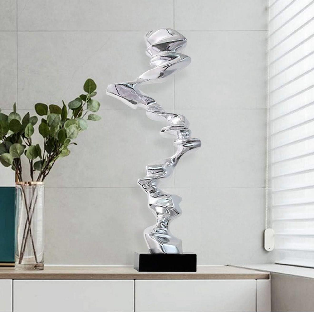 Sleek Silver Abstract Table Sculpture