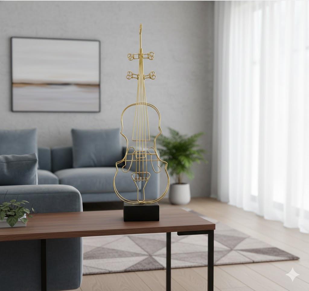 Minimalist Violin Sculpture in Gold