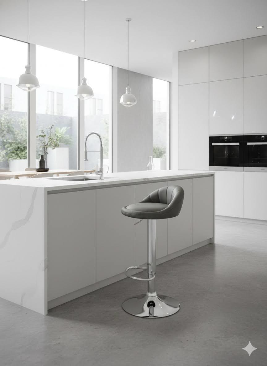 Black Leather Round Bar Stool 2-Piece