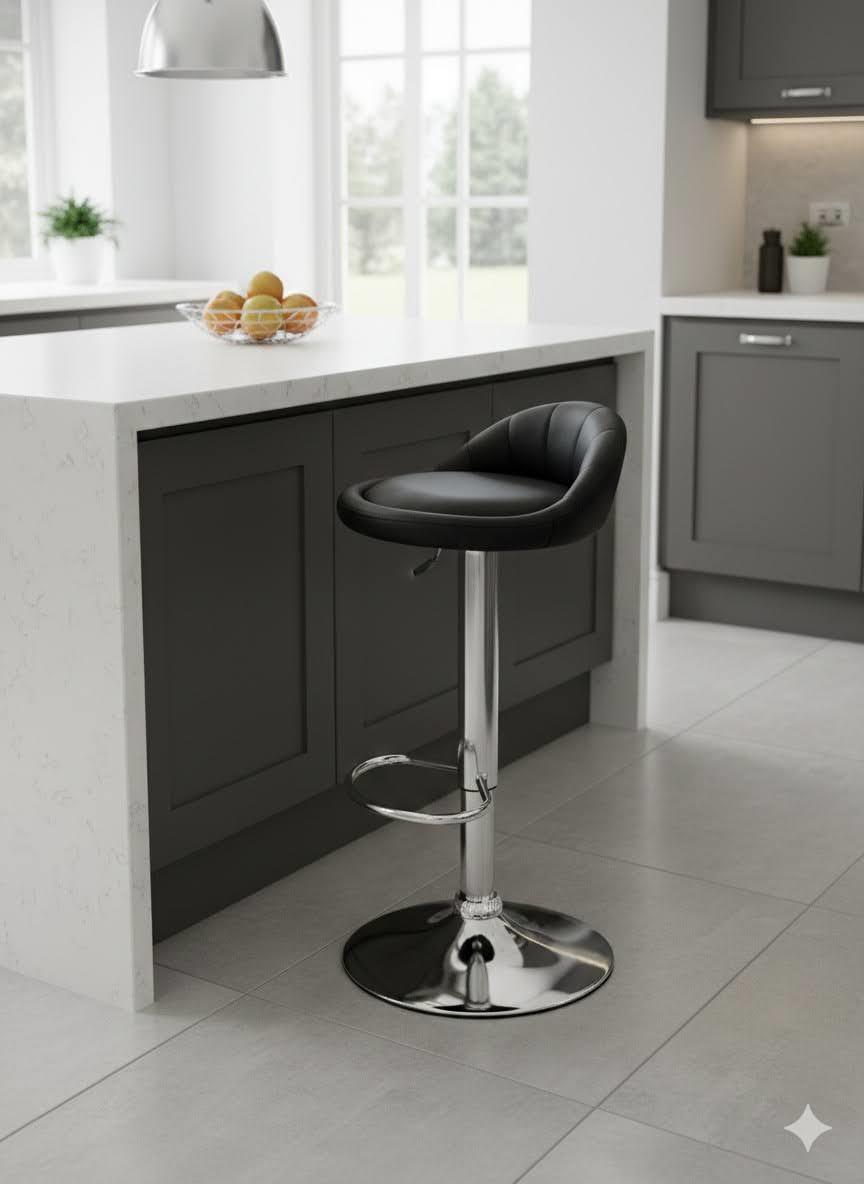 Gray Leather Round Bar Stool 2-Piece