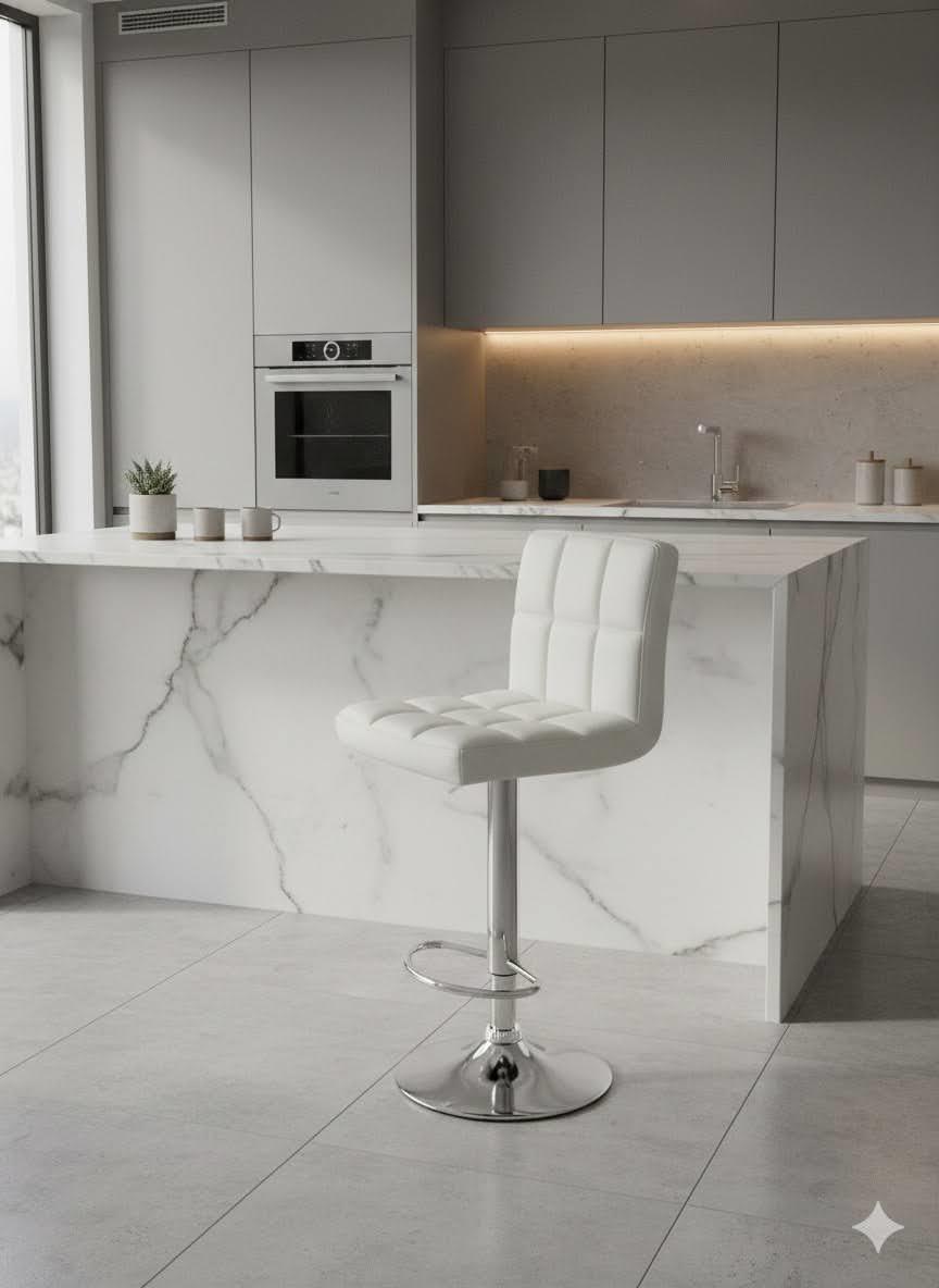 White Leather Square Bar Stool 2-Piece