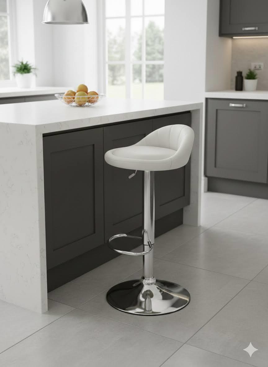 White Leather Round Bar Stool 2-Piece