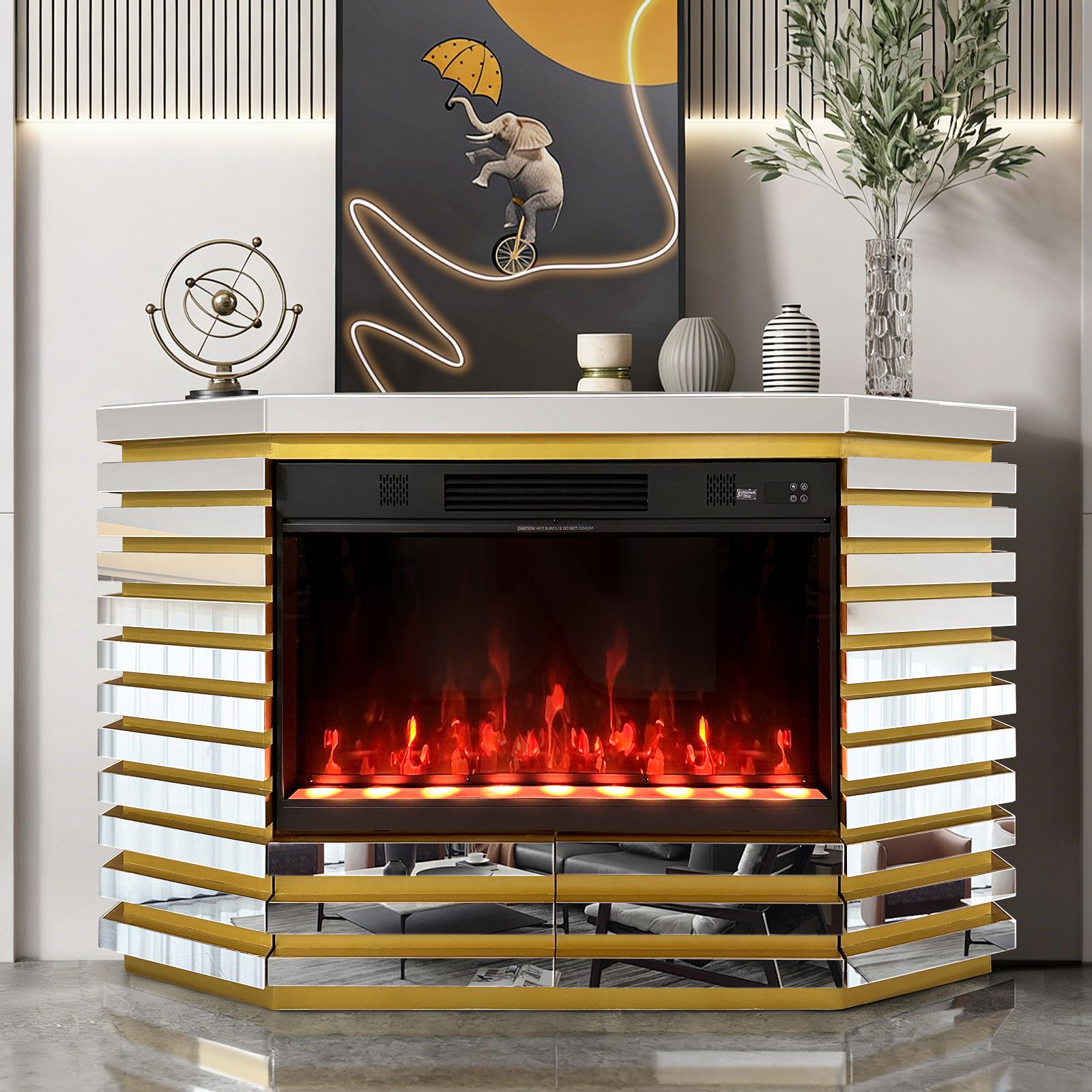 Modern Silver & Gold Fireplace TV Stand