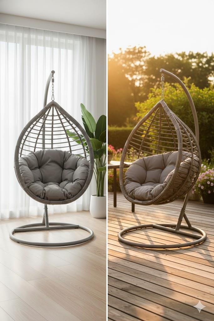Gray Swing Chair with Gray Cushions