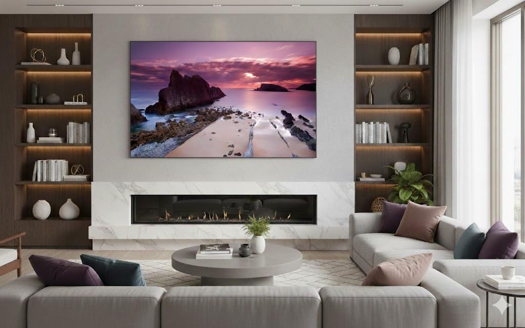 Wall Art Lavender Sunset Over A Rocky Beach