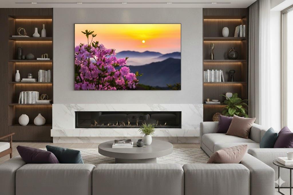 Wall Art Pink Flowers in A Mountain Sunset
