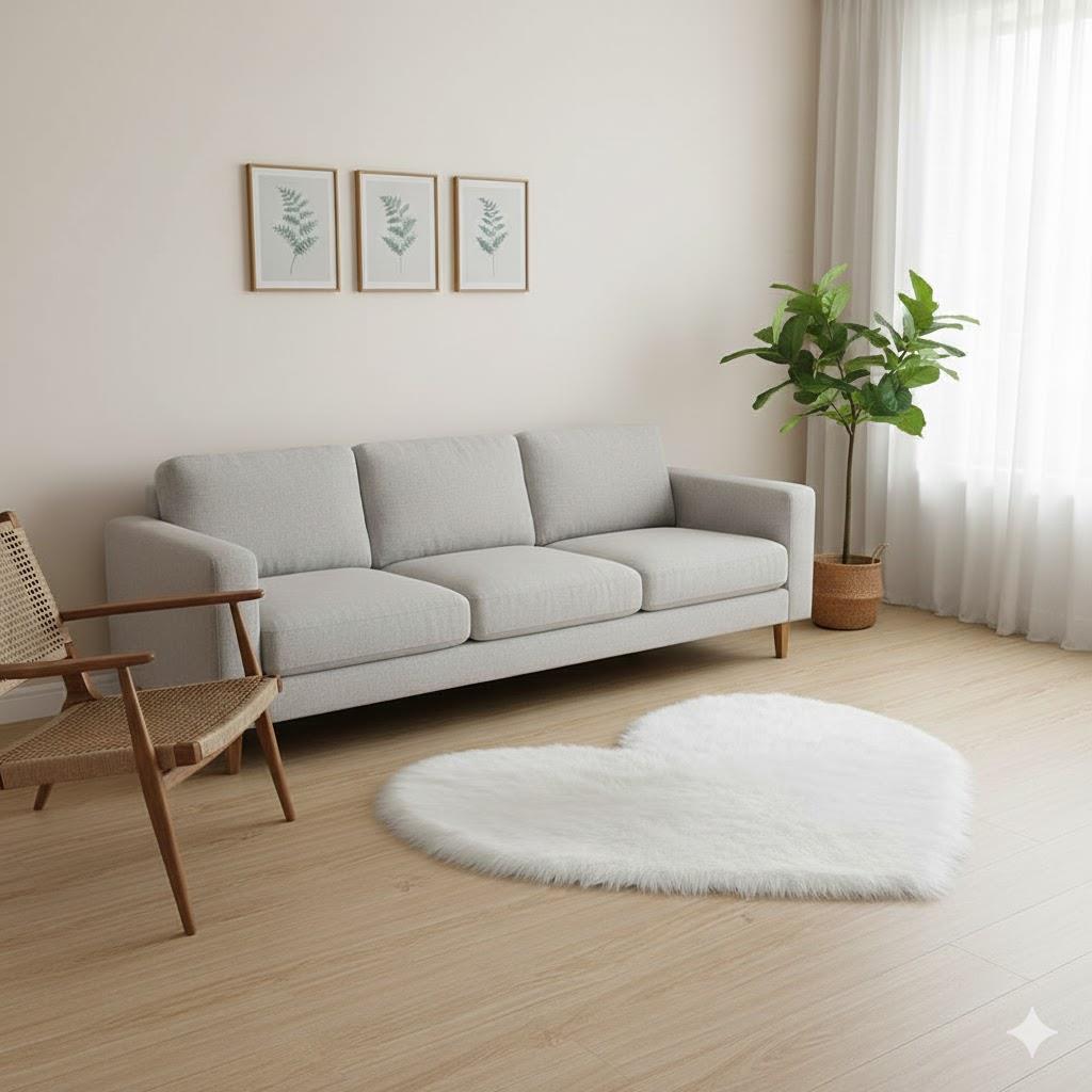 Heart-Shaped Decorative Item Covered in White Faux Fur
