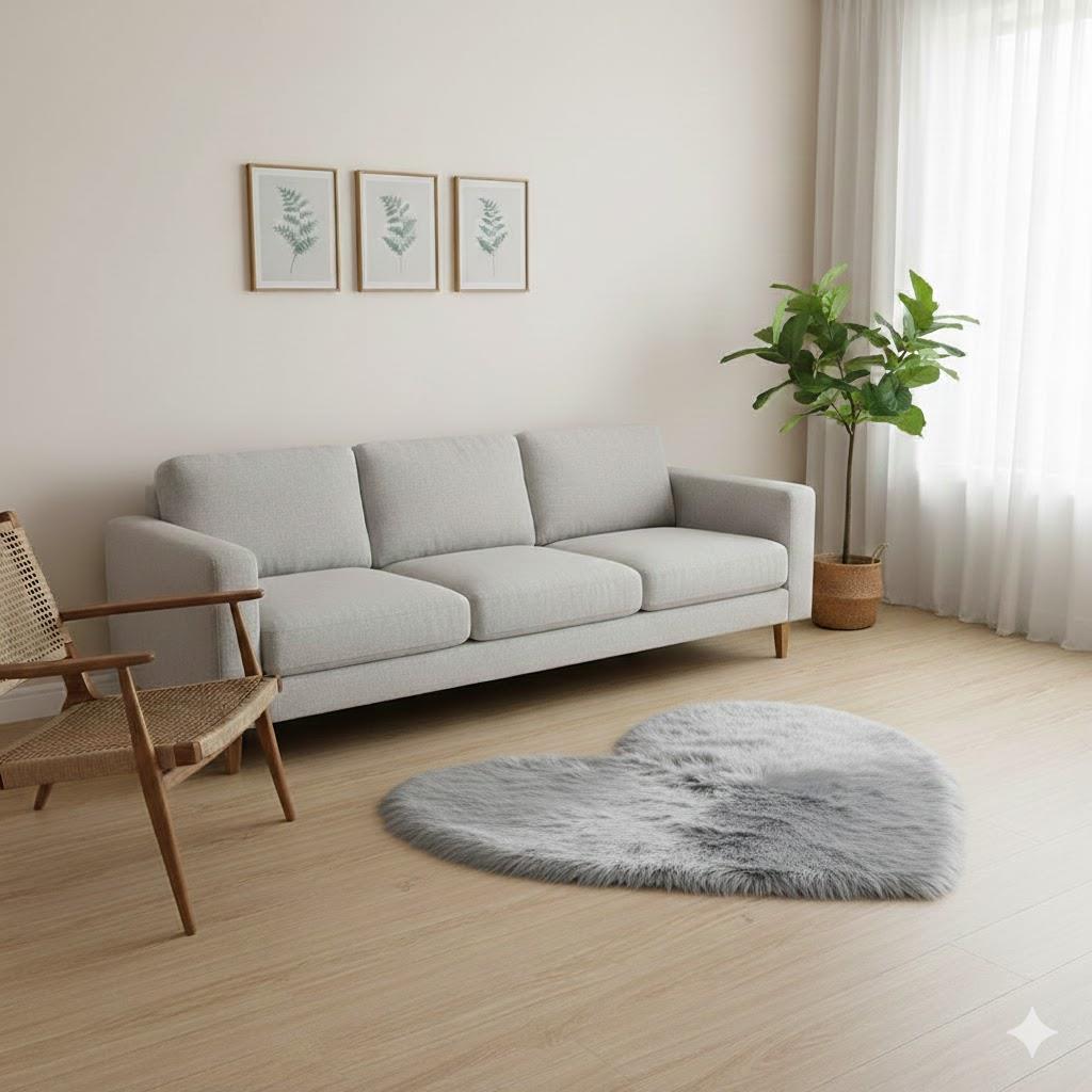 Heart-Shaped Decorative Item Covered in Gray Faux Fur