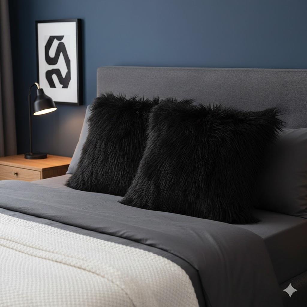 Black Faux Fur Pillow