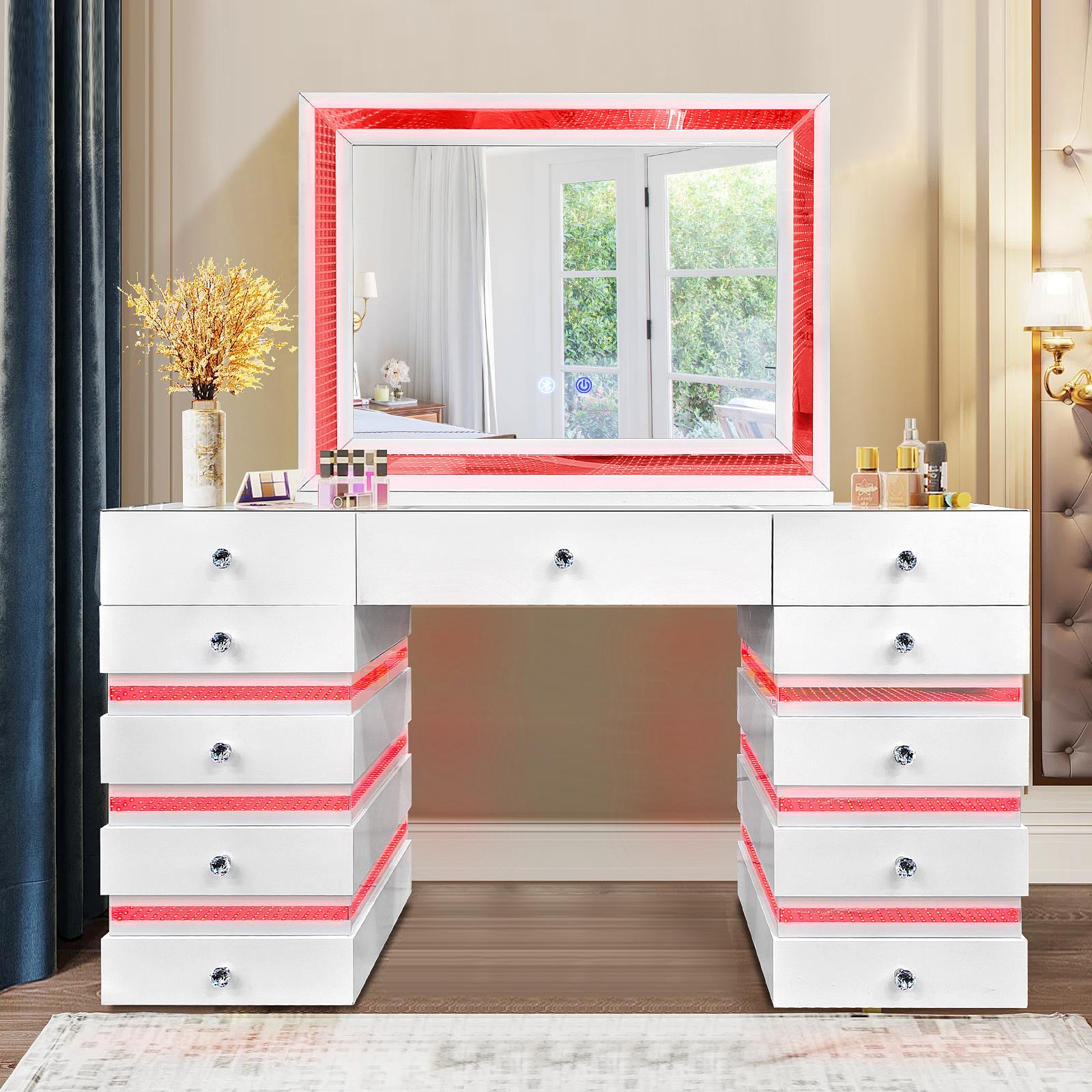 White Vanity Desk with 11-Drawer