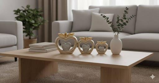3-Piece Gold with Glitter Apple Shaped Table Decor