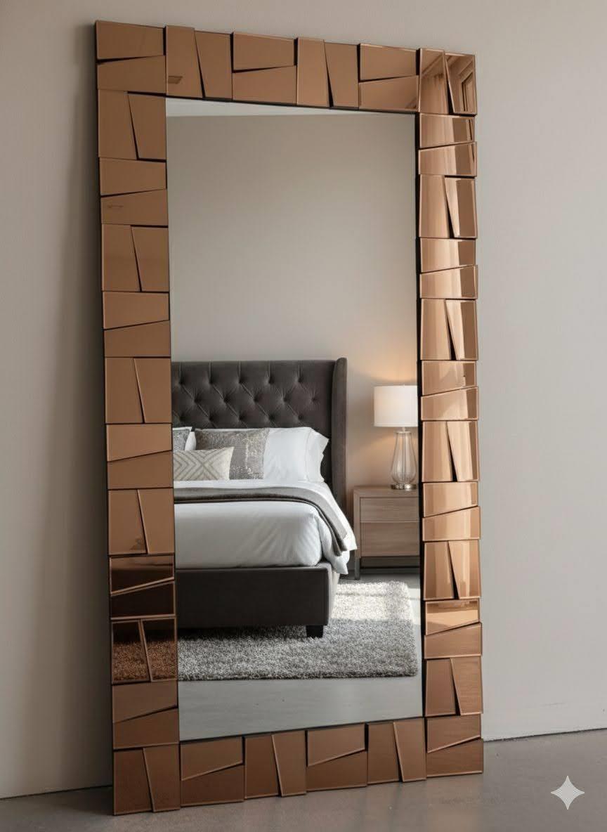 Decorative Floor Mirror in Rose Gold