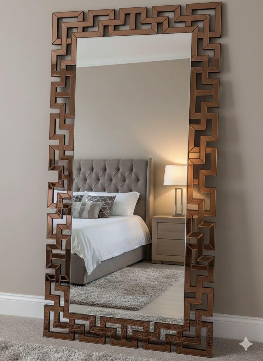 Abstract Floor Mirror in Rose Gold