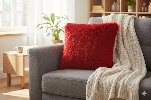 Red Faux Fur Pillow