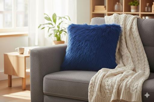 Blue Faux Fur Pillow