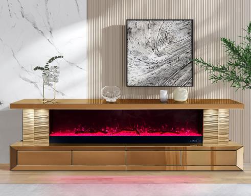 Gold TV Stand with Fireplace