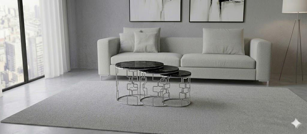 YNC3 Silver Black Marble Top 3 Side Table