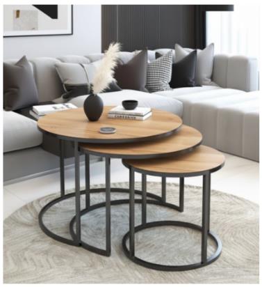 Dunya Black Wood Top 3 Side Table