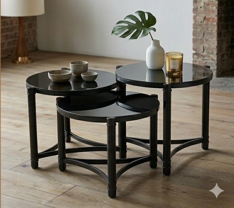 Vav Black Mirror Top 3-Piece Side Tables