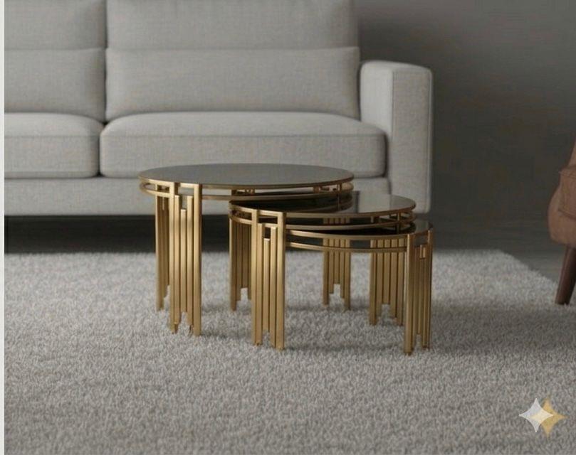 Sude Gold Mirror Top 3-Piece Side Tables