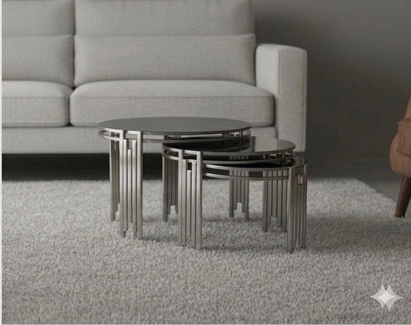 Sude Silver Mirror Top 3-Piece Side Tables