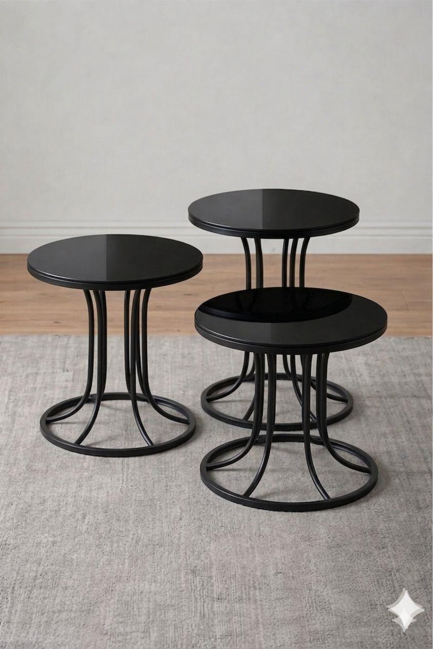 Efnan Black Mirror Top 3-Piece Side Tables