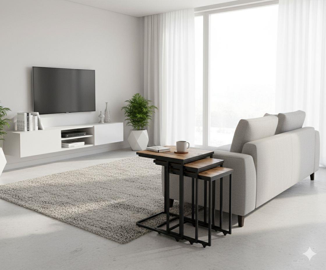 C-Zigon Black Wood Top 3-Piece Side Tables