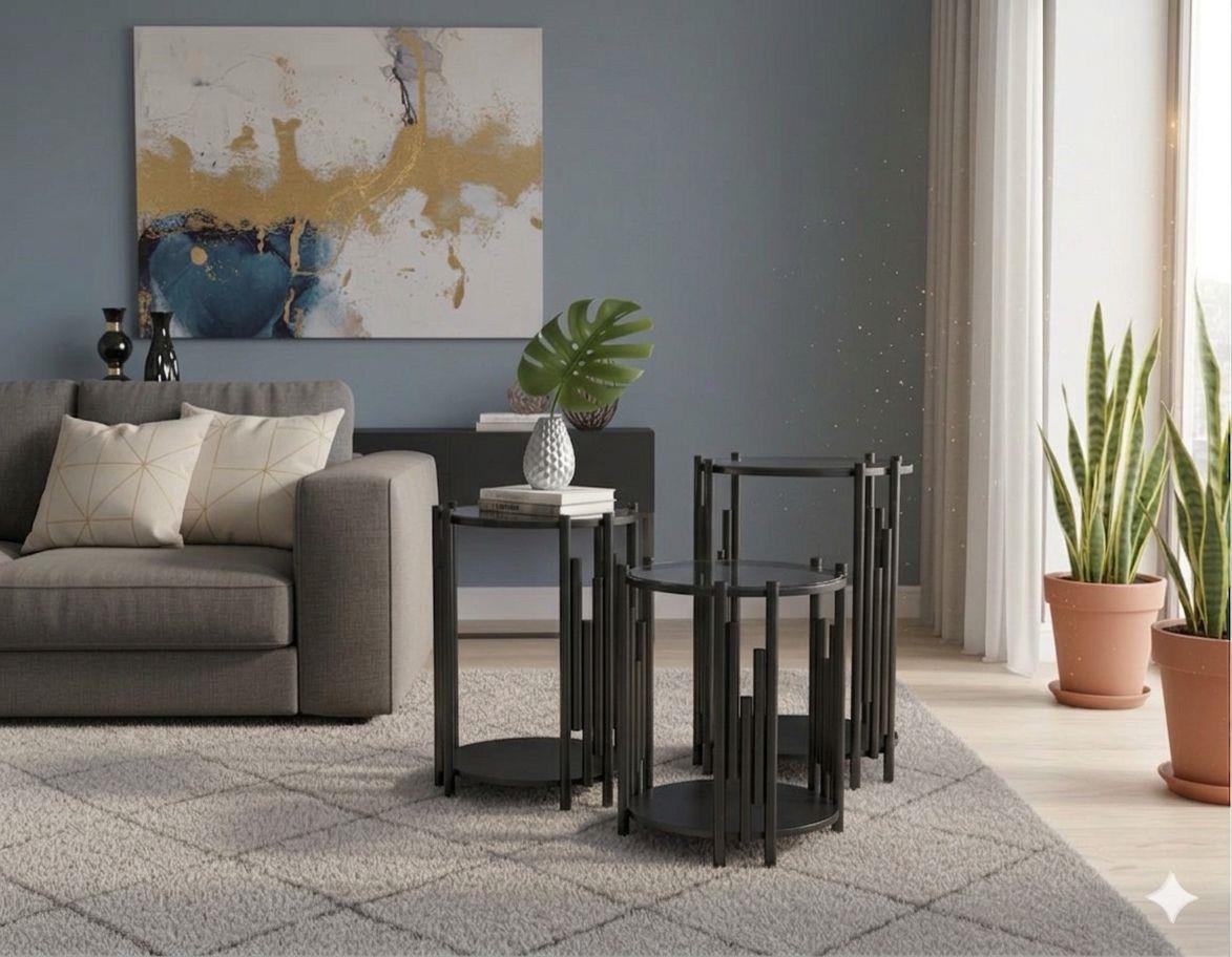 Ciceklik Black Mirror Top 3-Piece Side Tables
