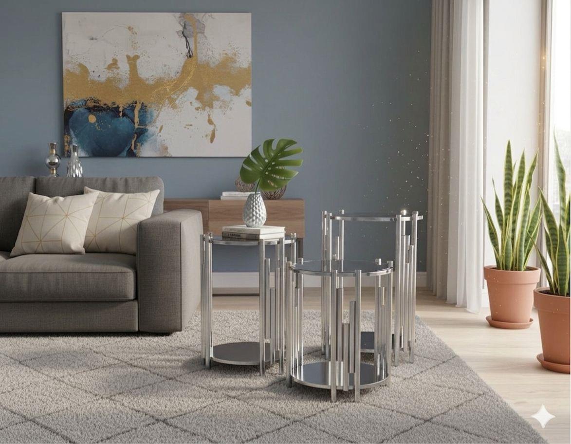 Ciceklik Silver Mirror Top 3-Piece Side Tables