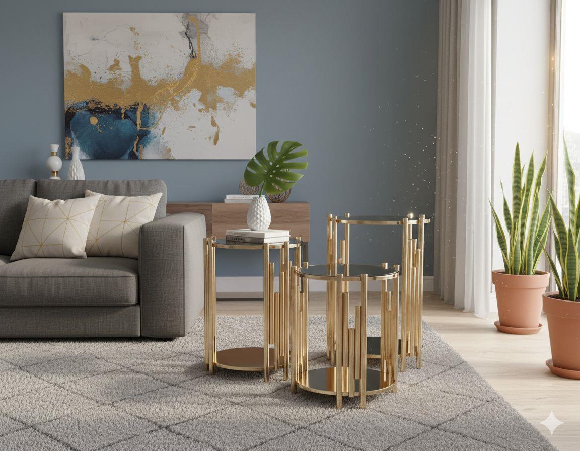 Ciceklik Gold Mirror Top 3-Piece Side Tables