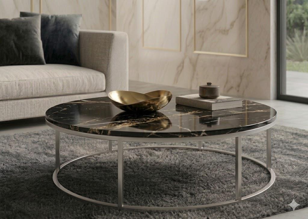 Dunya Silver Black Marble Top Coffee Table