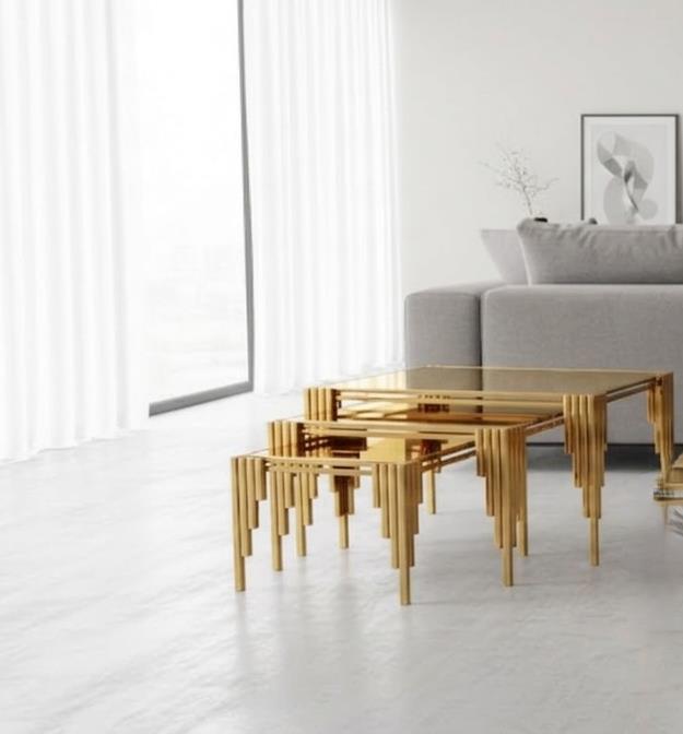 Karesutun Gold Mirror Top 3-Piece Side Tables