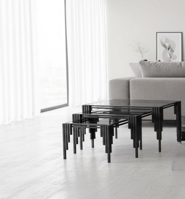 Karesutun Black Mirror Top 3-Piece Side Tables