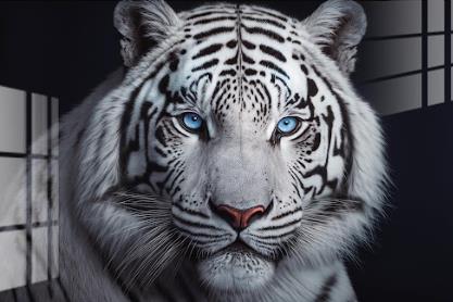Tempered Glass Blue Eyed White Tiger — view 2
