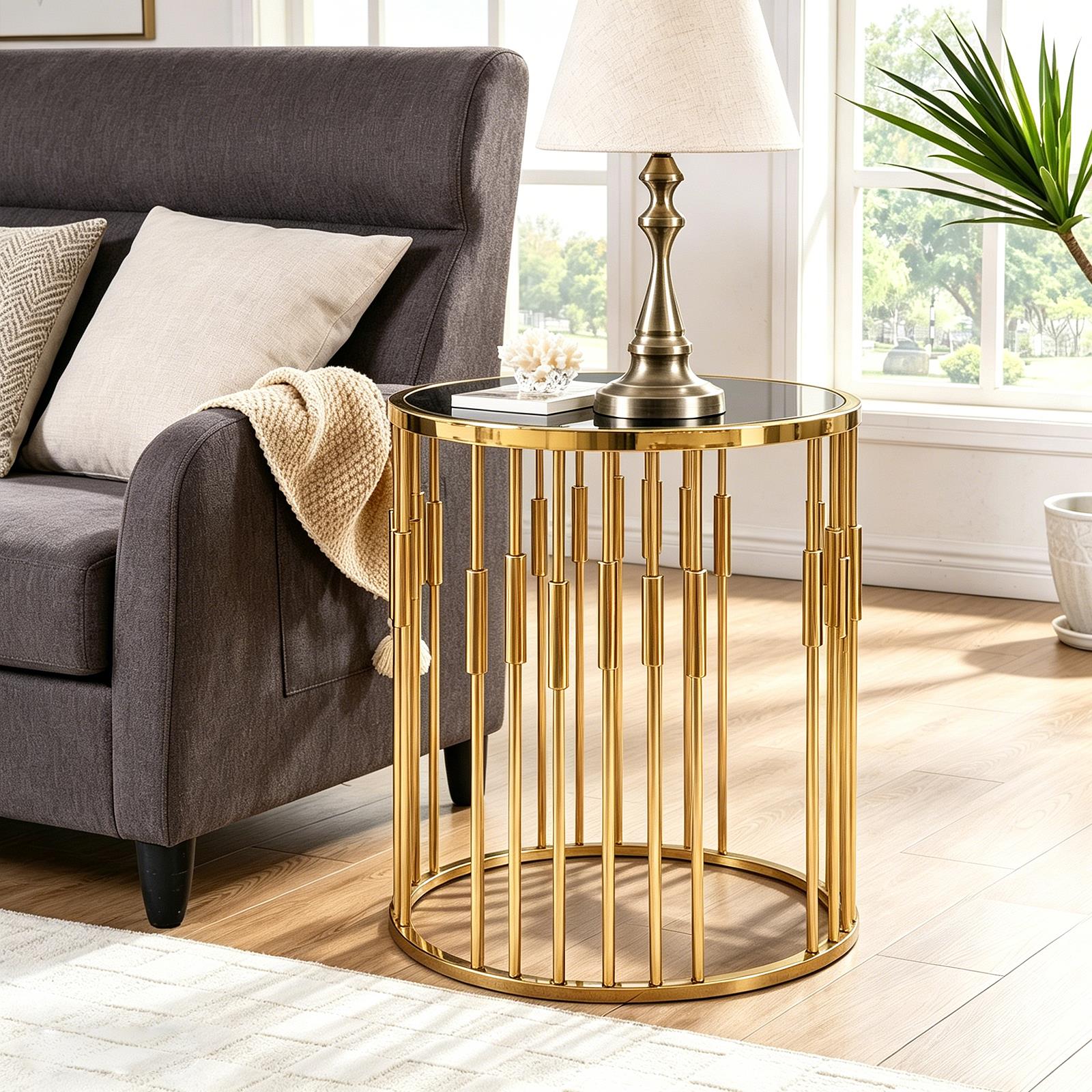 Gold Glass Top Side Table