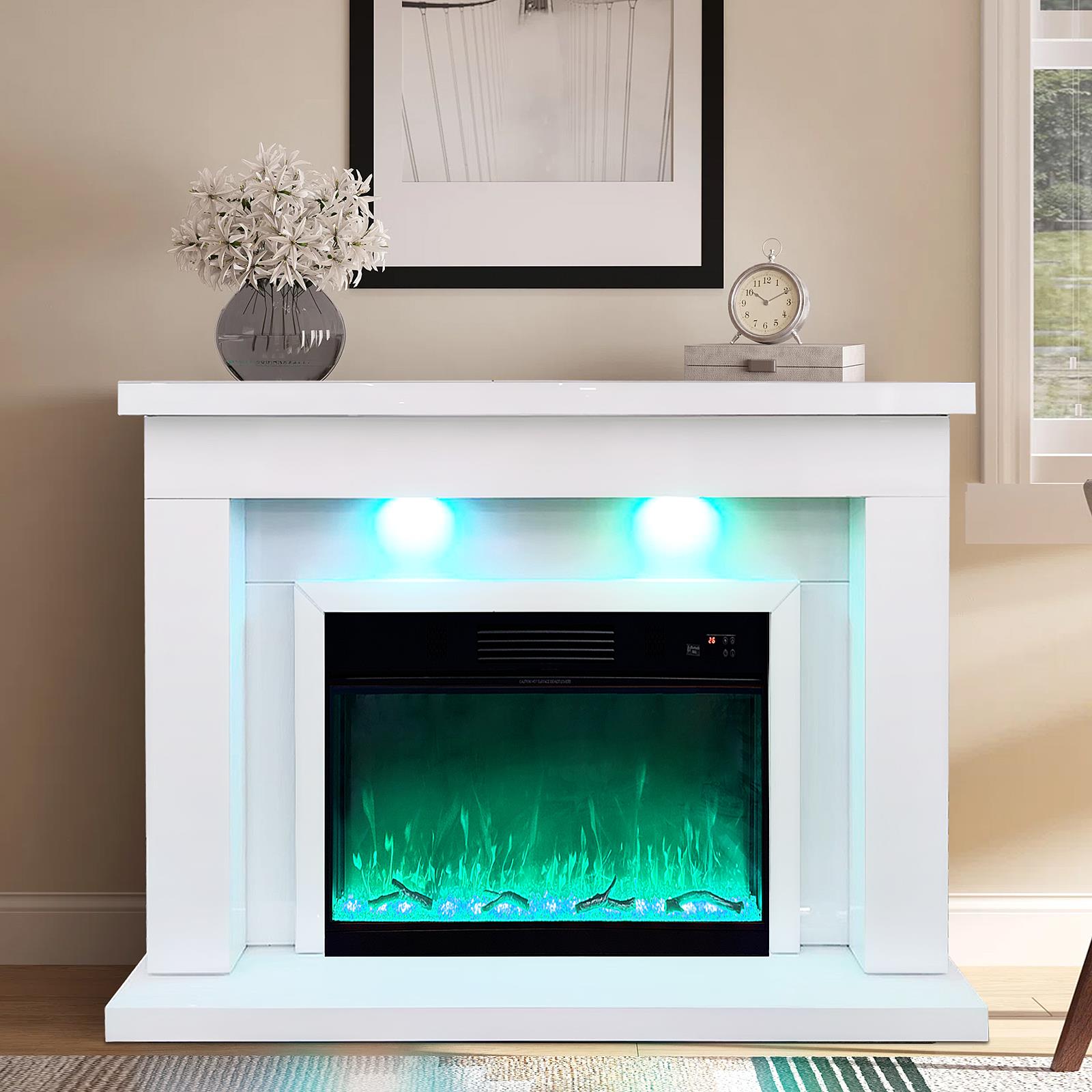 White Fireplace with 7 Color Changing LED Bluetooth Speaker