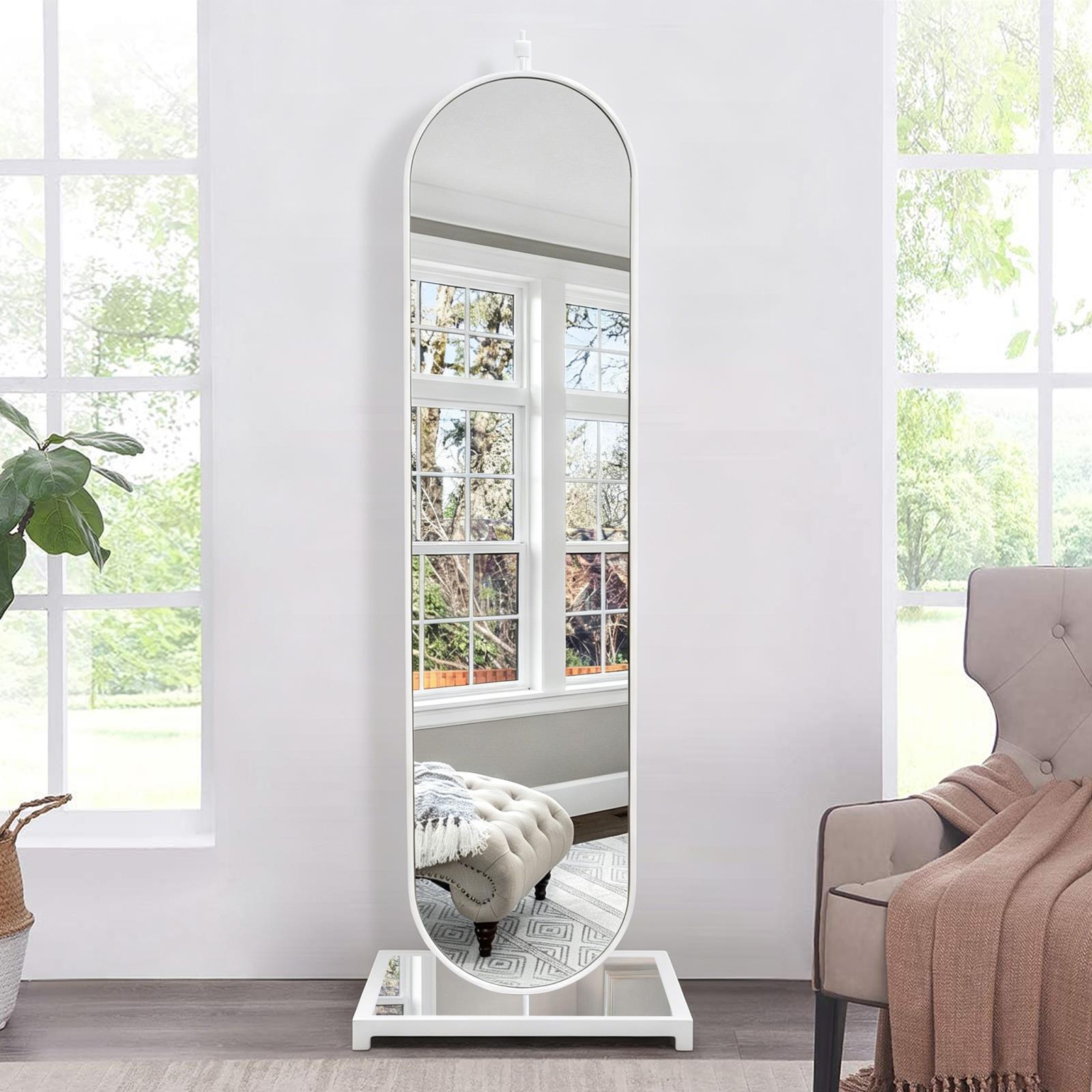 White Frame Rotating Full Length Floor Mirror with Coat Rack — view 2