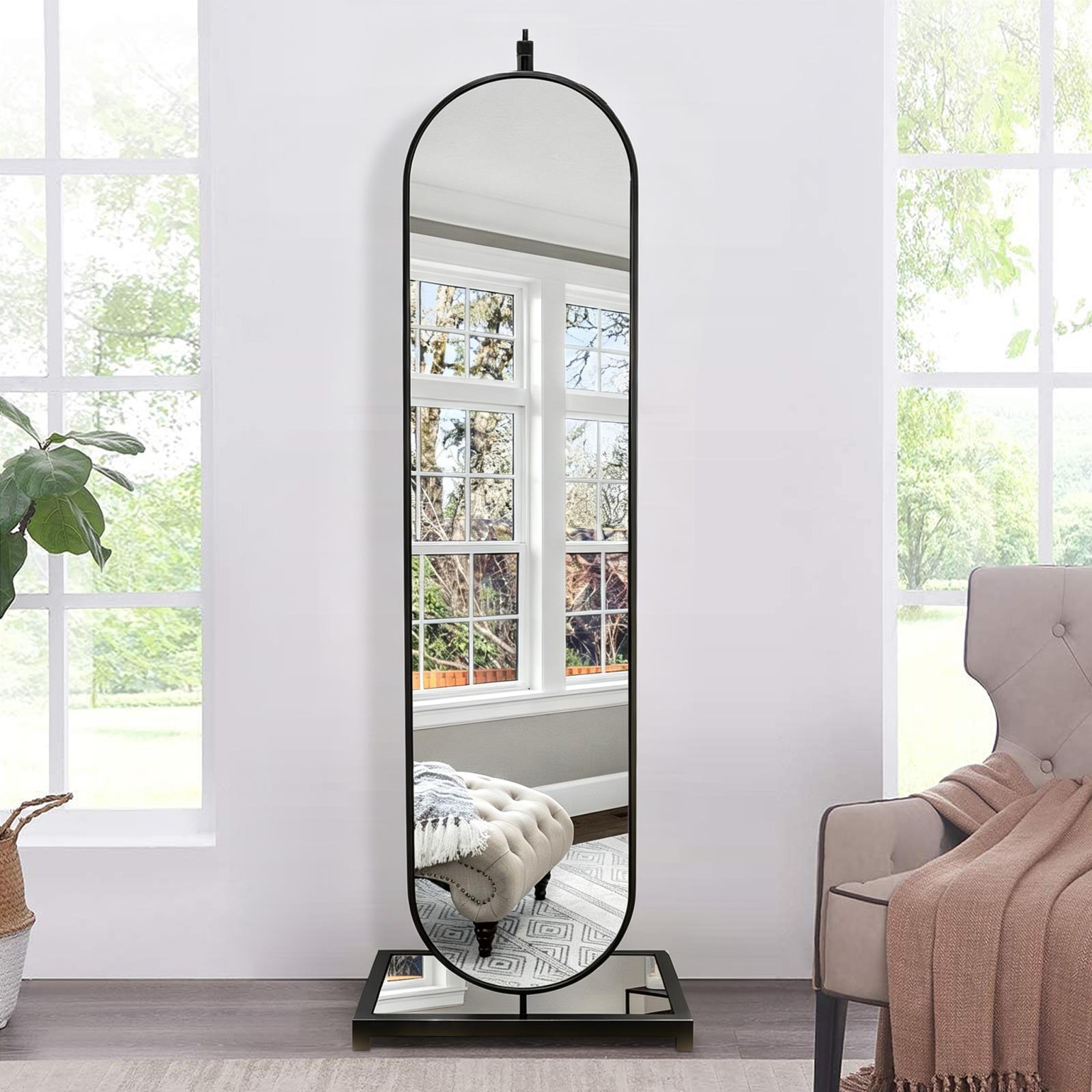 Black Frame Rotating Full Length Floor Mirror with Coat Rack — view 2