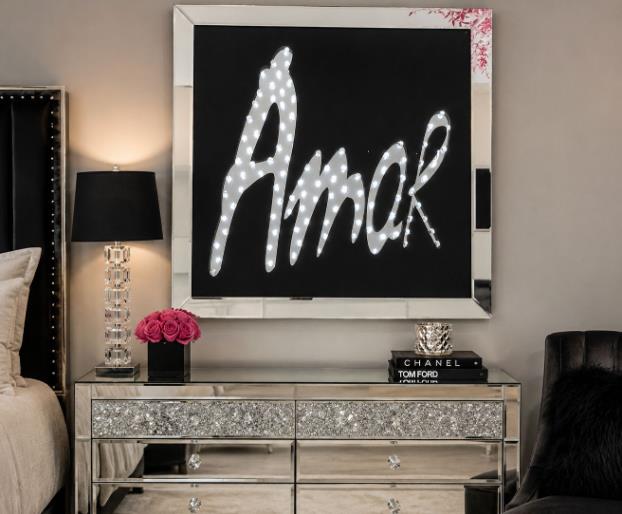 Mirrored Beveled Frame of The Word Amor (Love)