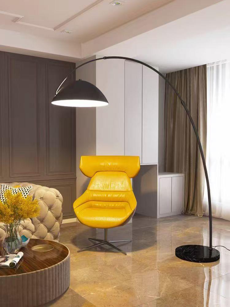 Modern Black Arched Floor Lamp with Sturdy Marble Base