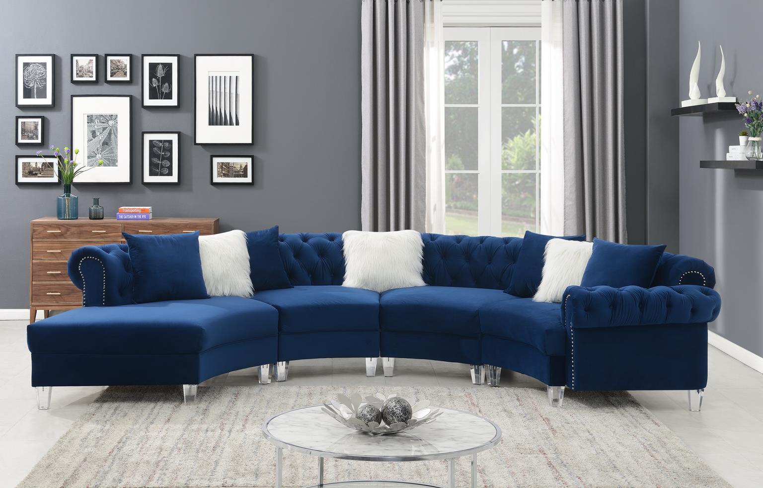 Navy Velvet 4 PC Sectional