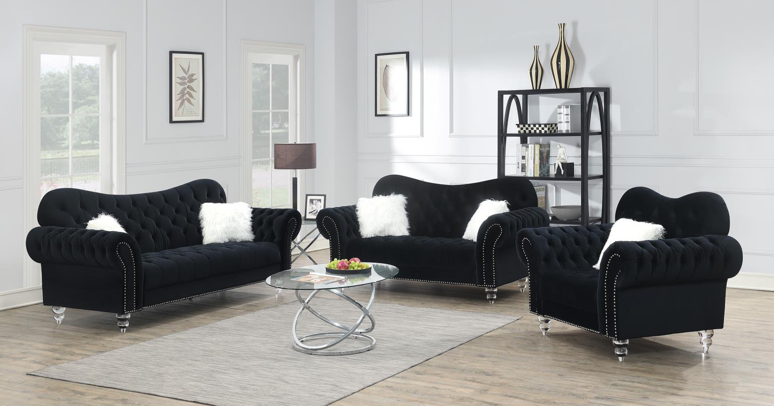 Black W Two White Fur Pillows Acrylic Legs